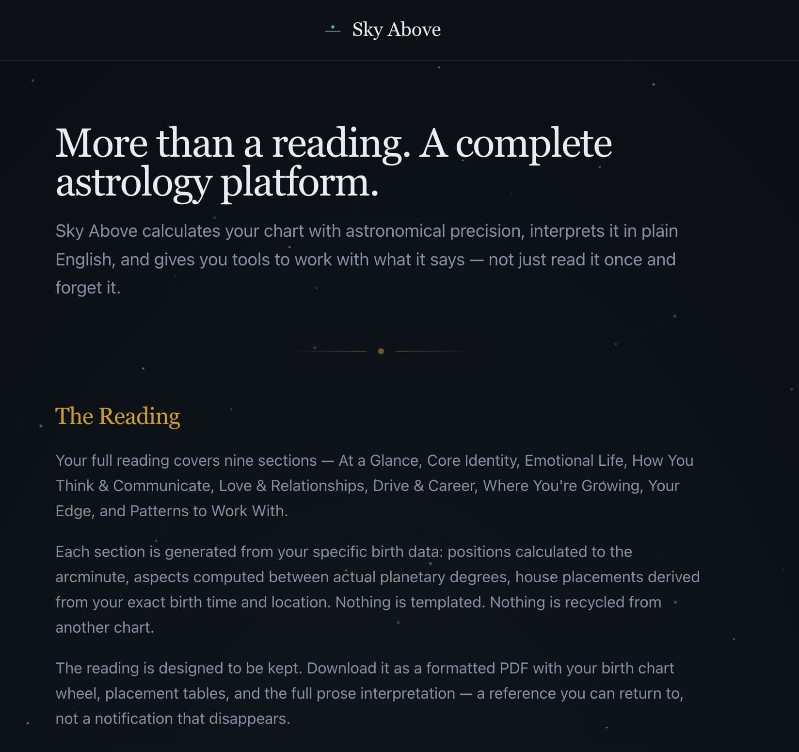 Discover page with planetary clock, solar year, articles, learn