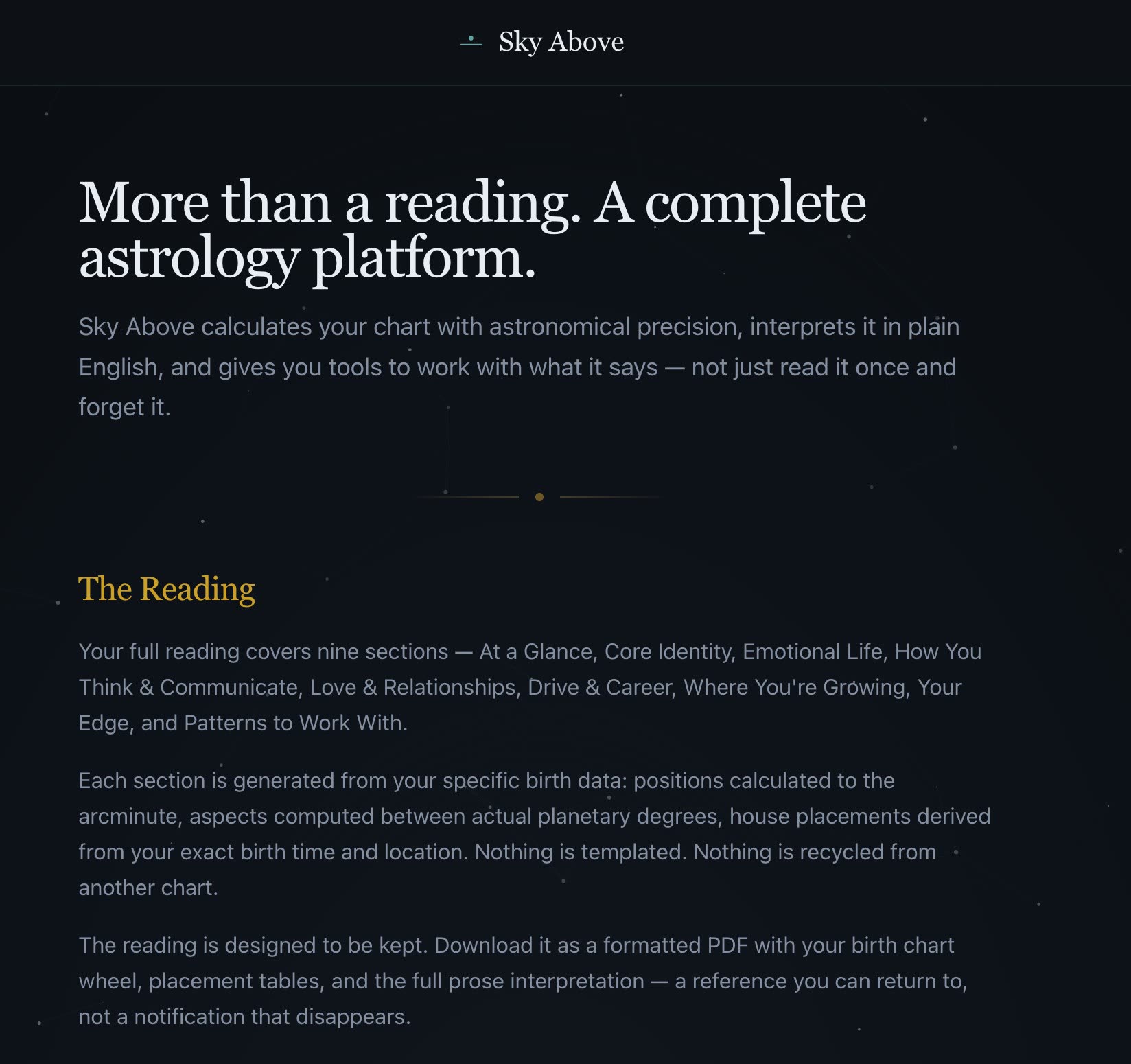 Discover page with planetary clock, solar year, articles, learn