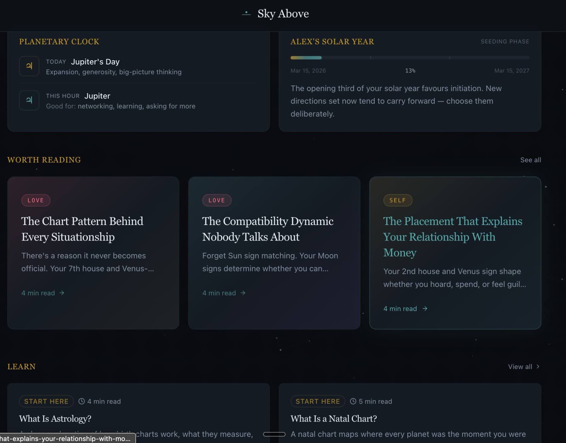 Sky Above landing — a complete astrology platform
